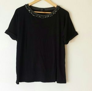 Oversized Black J. Crew Tee w/ Embellished Collar